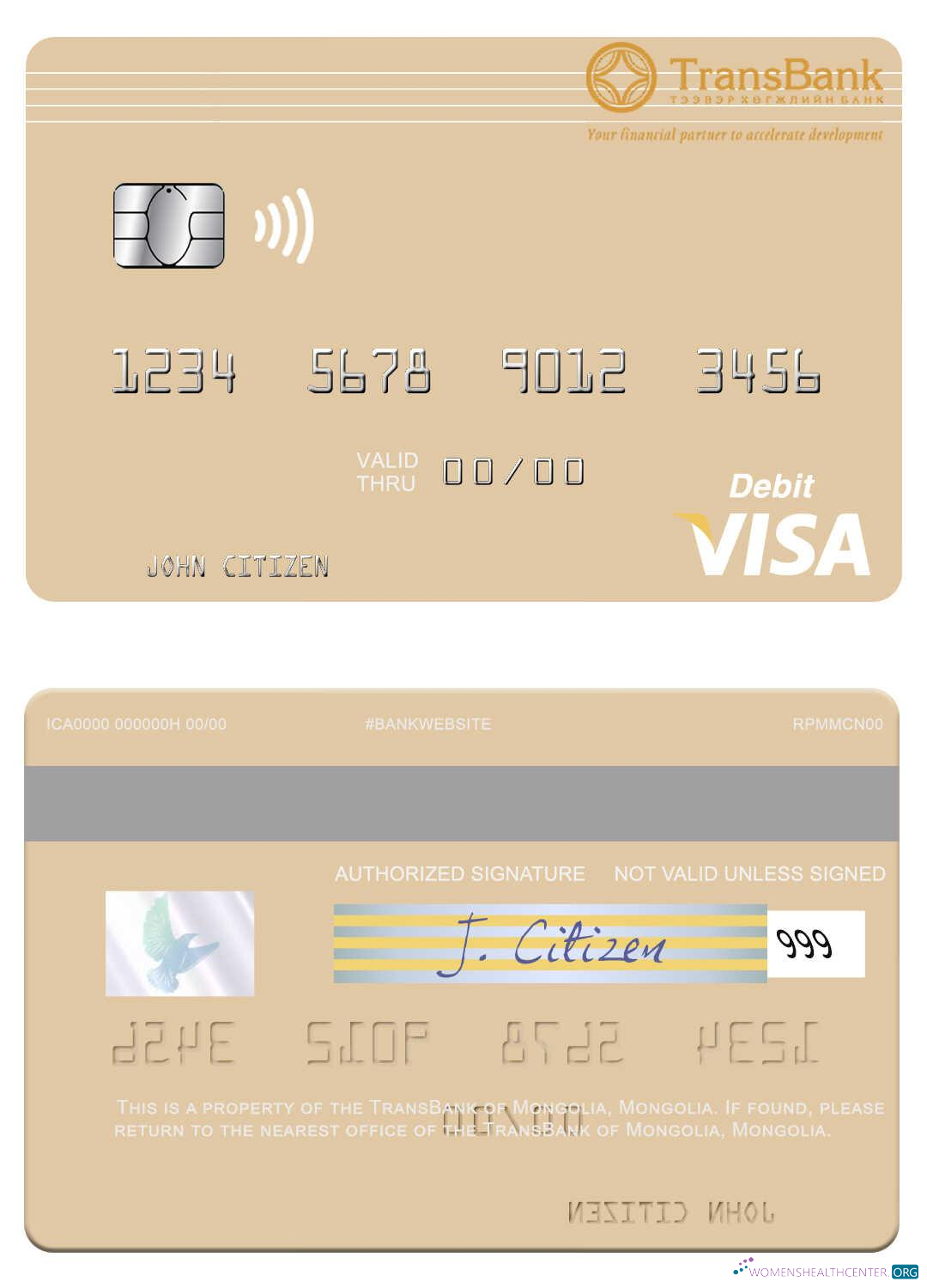 Download Mongolia TransBank of Mongolia visa debit card Photoshop template